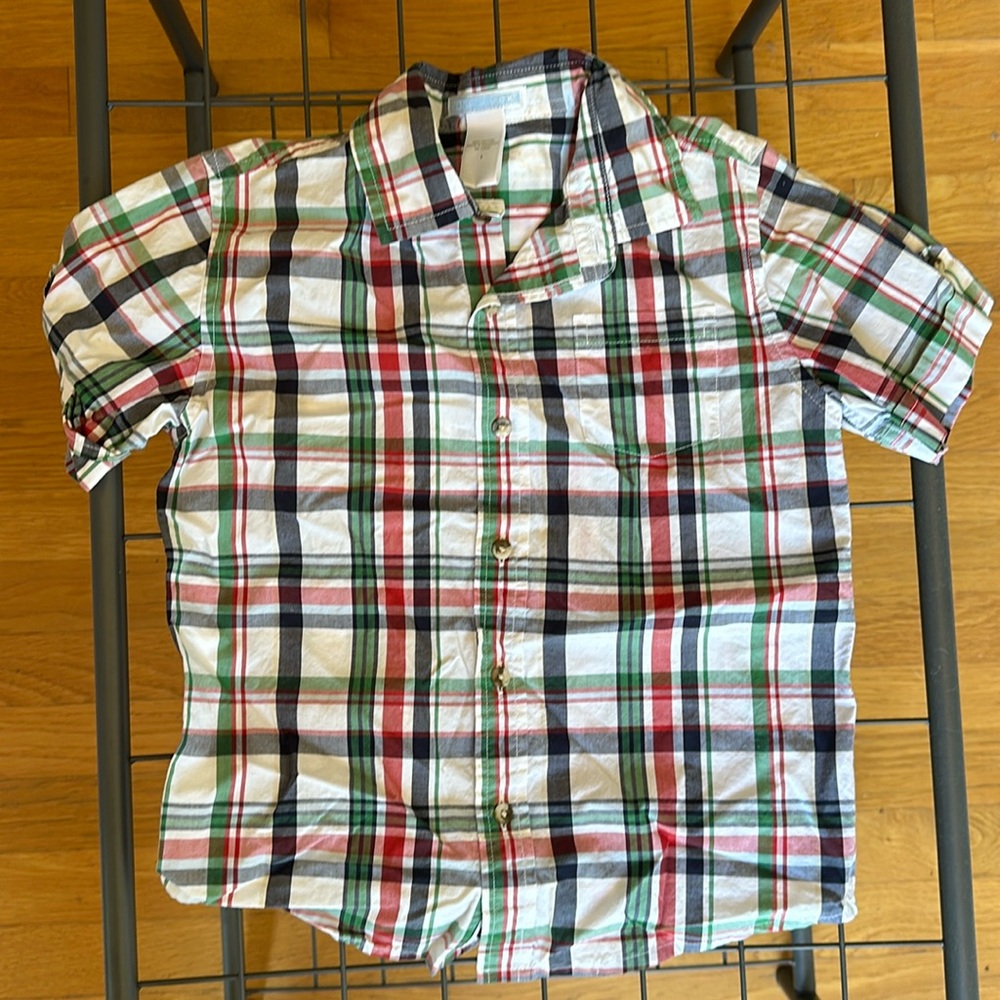 Janie and Jack plaid short sleeve, button up size 5
